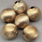 6 Vintage Brass Mauve Etched Metal Beads - Sea Beads