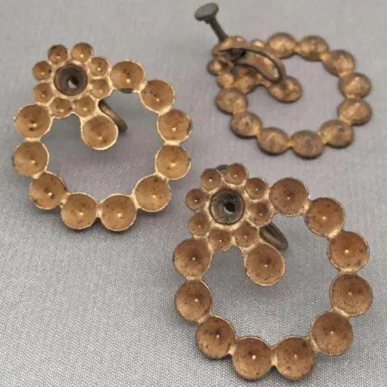 6 Vintage Brass Stone Setting Earring Components - Sea Beads