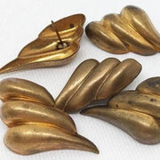 6 Vintage Brass Stud Earring Feather Metal Findings - Sea Beads