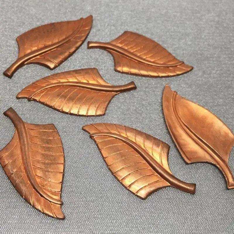 6 Vintage Brass Tombac Cast Leaf Components - Sea Beads