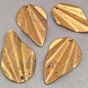 6 Vintage Brass Wavy Leaf Pendants - Sea Beads