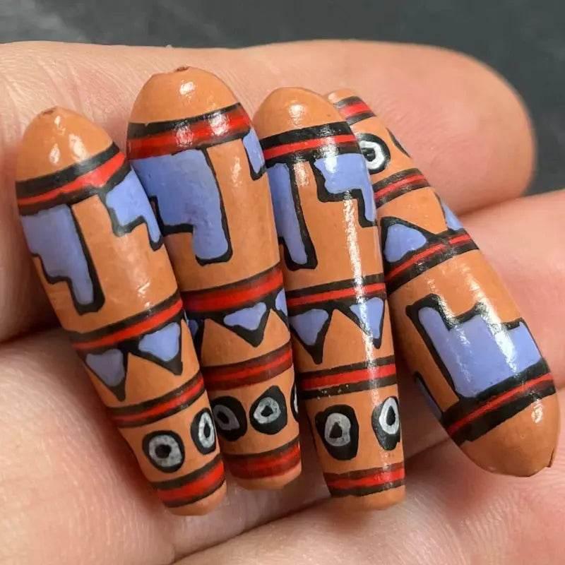 6 Vintage Brown Purple Peruvian Teardrop Beads - Sea Beads