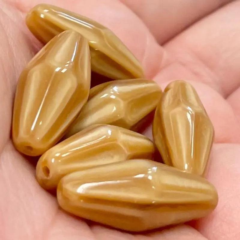 6 Vintage Caramel Long Diamond Glass Beads - Sea Beads