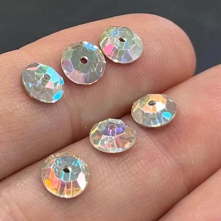 6 Vintage Clear AB Swarovski Crystal Sew Ons - Sea Beads