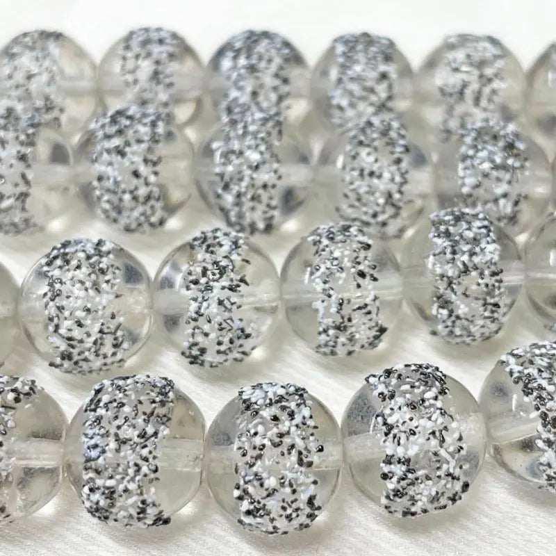 6 Vintage Clear Black German Sugar Glass Beads - Sea Beads