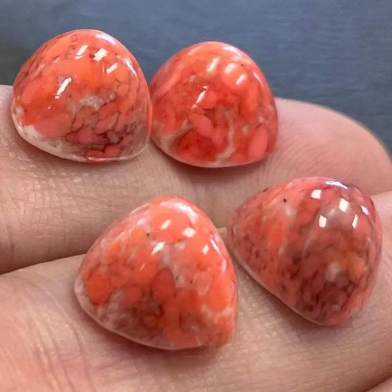 6 Vintage Coral Japan Mottled Triangular Glass Cabochons - Sea Beads