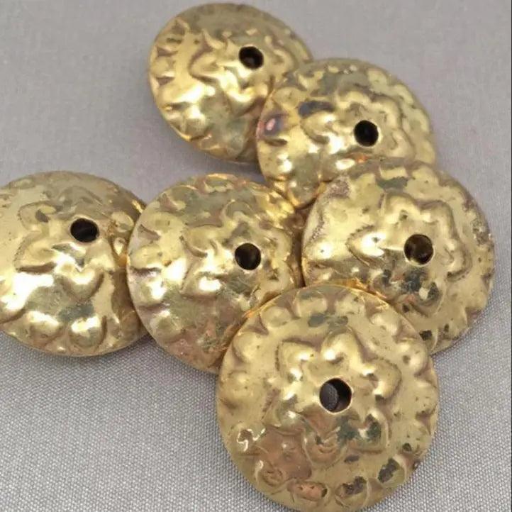 6 Vintage Gold Lightweight Hollow Metal Beads - Sea Beads