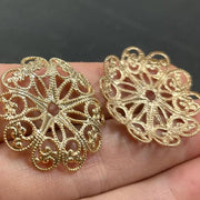 6 Vintage Gold Plated Domed Filigree Findings - Sea Beads