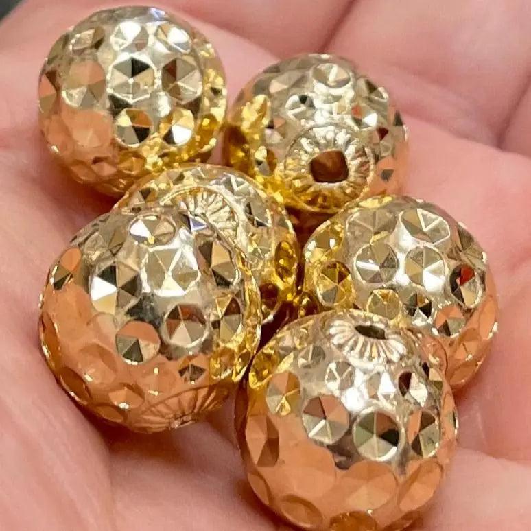 6 Vintage Gold Plated Faceted Metal Beads - Sea Beads