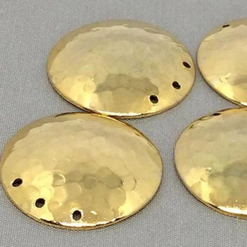 6 Vintage Gold Plated Hammered Coin Disc Charms - Sea Beads