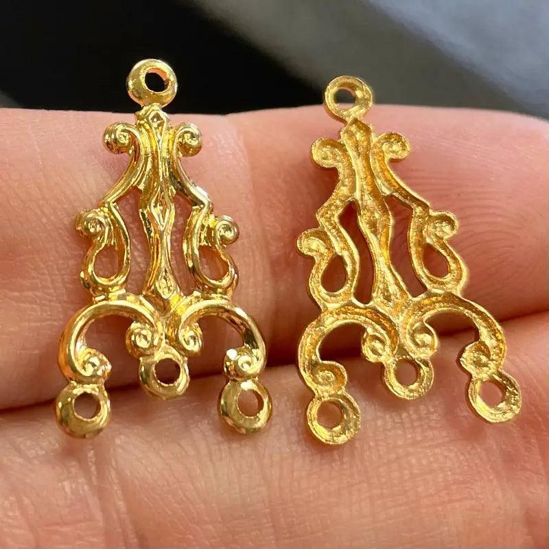 6 Vintage Gold Plated Small Victorian Style Stampings - Sea Beads