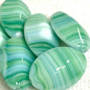 6 Vintage Green Austrian Striped Oval Glass Beads - Sea Beads