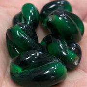 6 Vintage Green Emerald Twist Oval Glass Beads - Sea Beads