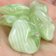6 Vintage Green German Striped Glass Beads - Sea Beads