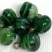 6 Vintage Green Japan Drop Glass Charms - Sea Beads