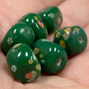 6 Vintage Green Japan Millefiori Cube Glass Beads - Sea Beads