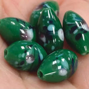 6 Vintage Green Japan Millefiori Oval Glass Beads - Sea Beads