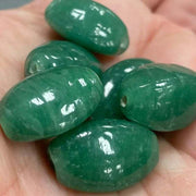 6 Vintage Green Japan Oval Glass Beads - Sea Beads
