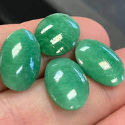 6 Vintage Green Japan Oval Glass Cabochons - Sea Beads