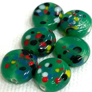 6 Vintage Green Japan Speckled Round Opal Coin Glass Beads - Sea Beads