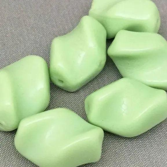6 Vintage Green Light German Glass Beads - Sea Beads