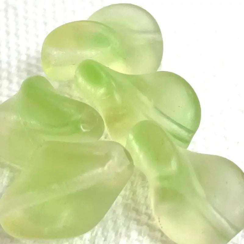 6 Vintage Green Lime Givre German Frosted Glass Beads - Sea Beads