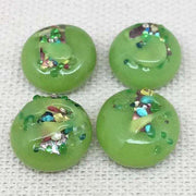 6 Vintage Green Lime Japan Foil Glass Button Fronts - Sea Beads