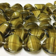 6 Vintage Green Olivine German Wavy Coin Glass Beads - Sea Beads