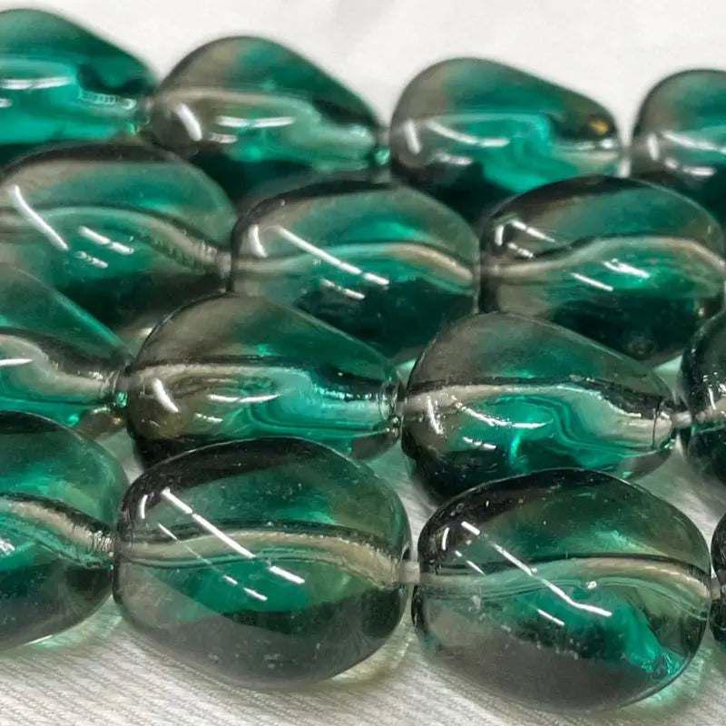 6 Vintage Green Teal Grey German Givre Glass Beads - Sea Beads