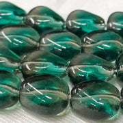 6 Vintage Green Teal Grey German Givre Glass Beads - Sea Beads