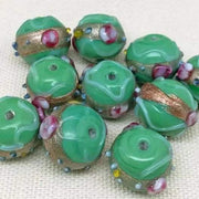6 Vintage Green Wedding Cake Glass Beads - Sea Beads