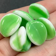 6 Vintage Green White Givre German Glass Beads - Sea Beads
