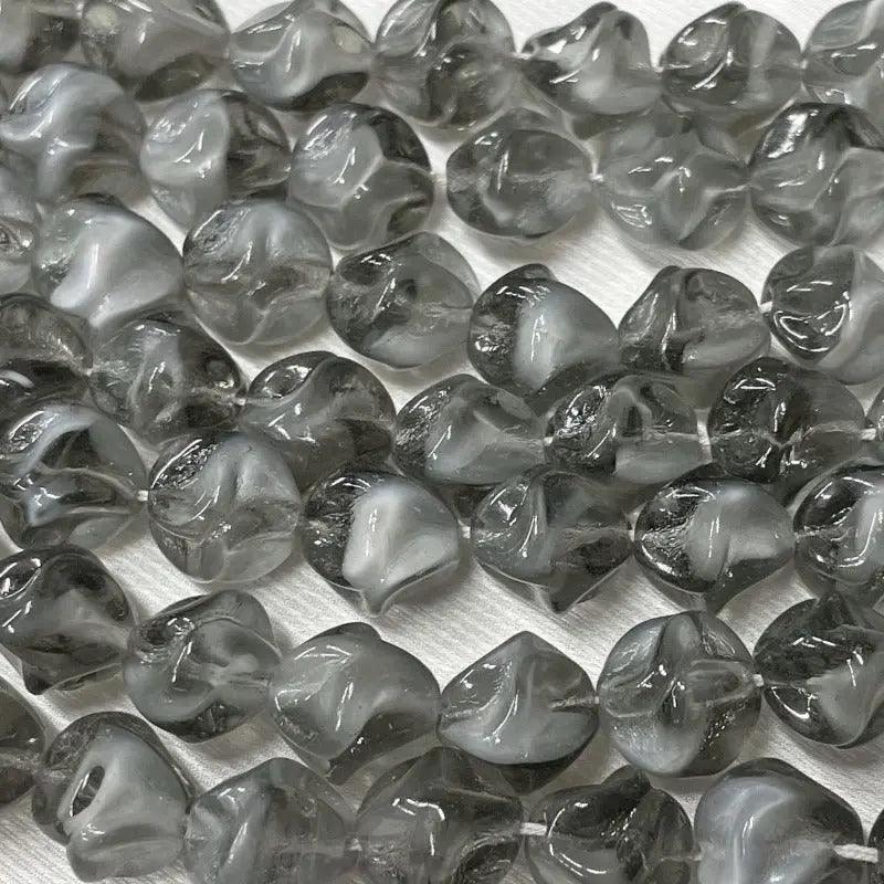 6 Vintage Grey Givre German Glass Beads - Sea Beads