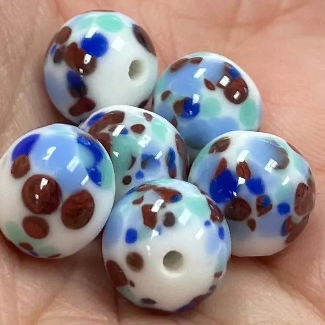 6 Vintage Mixed Japan Cherry Brand Blue Brown Glass Beads - Sea Beads