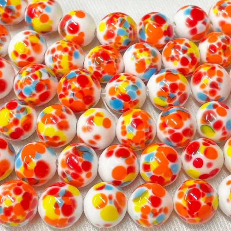 6 Vintage Mixed Japan Orange Cherry Brand Glass Beads - Sea Beads