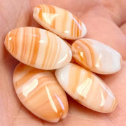 6 Vintage Orange Mauve Striped Oval Glass Beads - Sea Beads