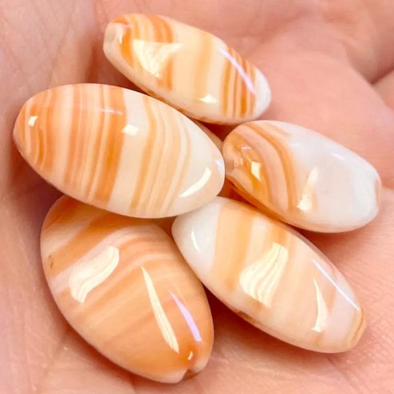 6 Vintage Orange Mauve Striped Oval Glass Beads - Sea Beads