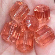 6 Vintage Peach Pink German Faceted Barrel Glass Beads - Sea Beads