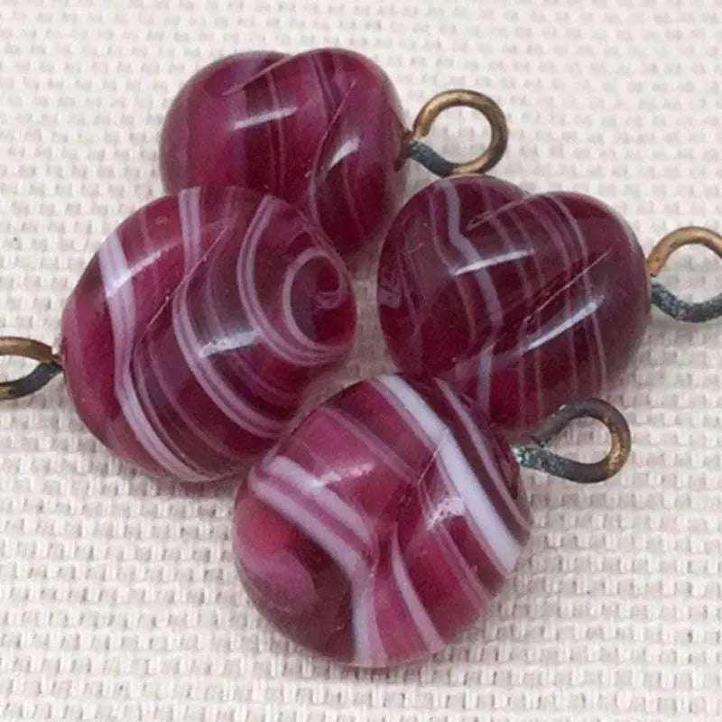 6 Vintage Pink Drop Japan Glass Pendants - Sea Beads