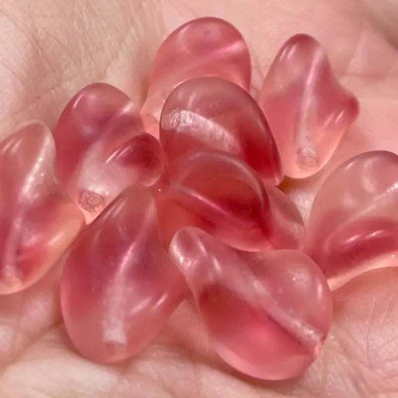6 Vintage Pink Givre German Matte Oval Glass Beads - Sea Beads