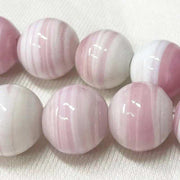 6 Vintage Pink White Japan Striped Round Glass Beads - Sea Beads