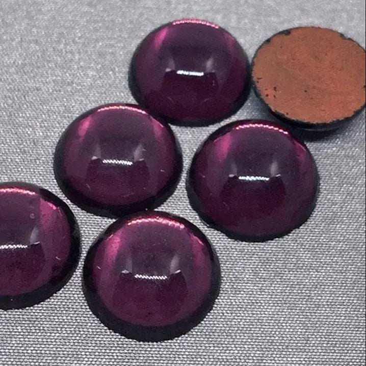 6 Vintage Purple Amethyst German Glass Cabochons - Sea Beads
