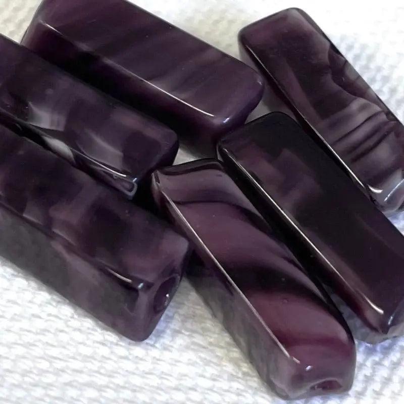 6 Vintage Purple Grape Japan Rectangle Glass Beads - Sea Beads