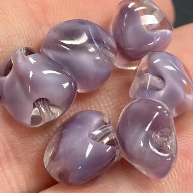 6 Vintage Purple Lavender Givre German Glass Beads - Sea Beads
