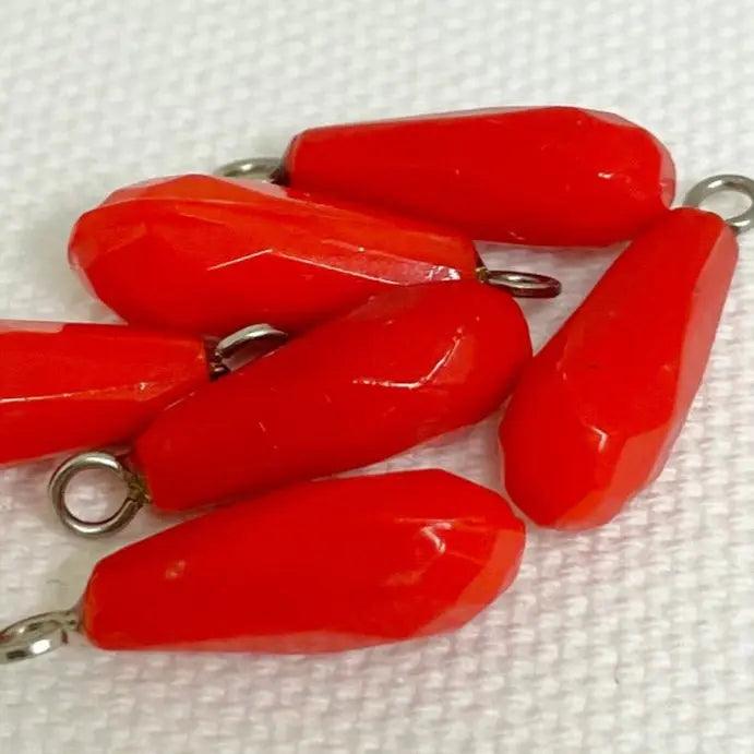 6 Vintage Red Cherry Opaque Glass Pendants - Sea Beads