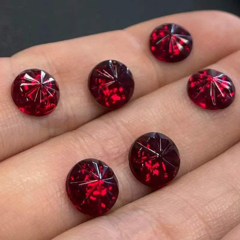 6 Vintage Red Domed Glass Cabochons - Sea Beads