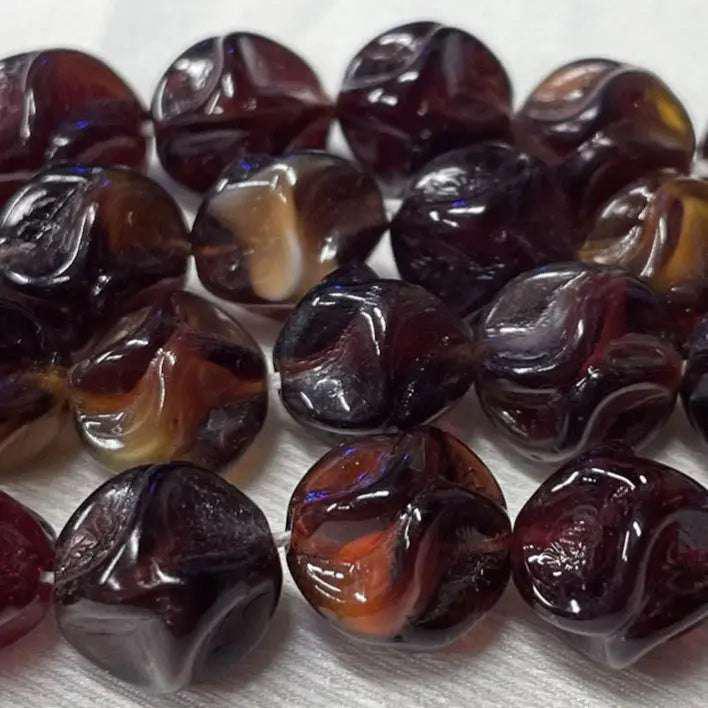 6 Vintage Red Garnet Givre German Glass Beads - Sea Beads