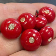 6 Vintage Red Rhinestone Buttons - Sea Beads