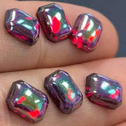 6 Vintage Red Siam AB Octagon Glass Cabochons - Sea Beads