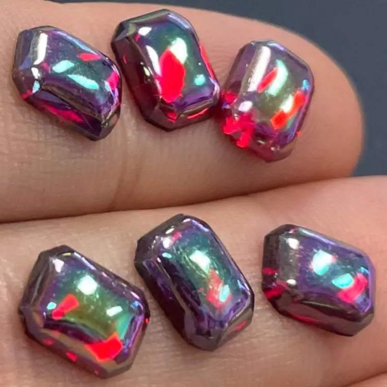 6 Vintage Red Siam AB Octagon Glass Cabochons - Sea Beads